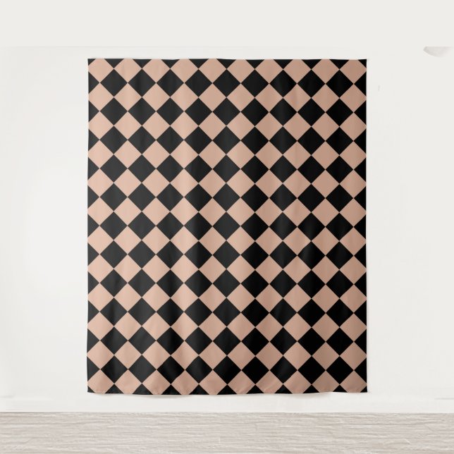 Pink Black Checker Diamond Pattern  Tapestry (Front)