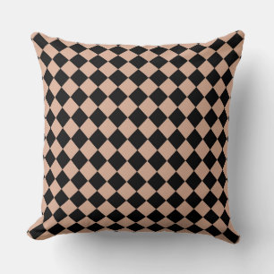 Pink Black Checker Diamond Pattern Throw Pillow