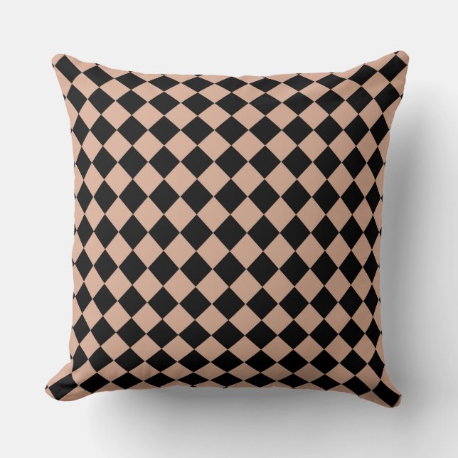 Pink Black Checker Diamond Pattern  Throw Pillow (Front)