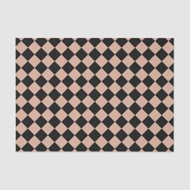 Pink Black Checker Diamond Pattern Tissue Paper (Front)
