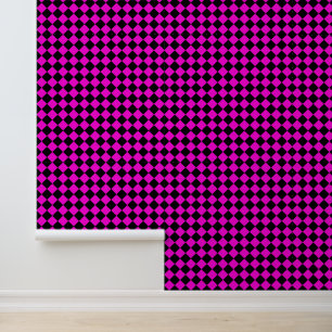 Pink Black Checker Diamond Pattern Wallpaper