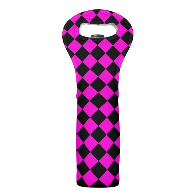 Pink Black Checker Diamond Pattern Wine Bag (Front)