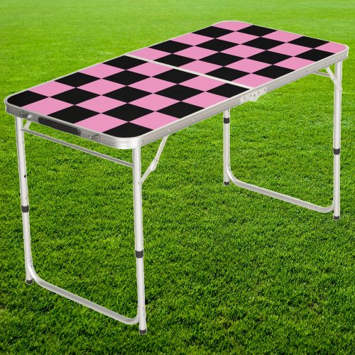 Pink  Black Checker Tailgate Beer Pong Table