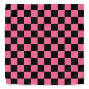 Pink Black Checkered Check Pattern Bandana