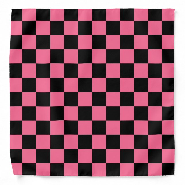 Pink Black Checkered Check Pattern Bandana (Front)