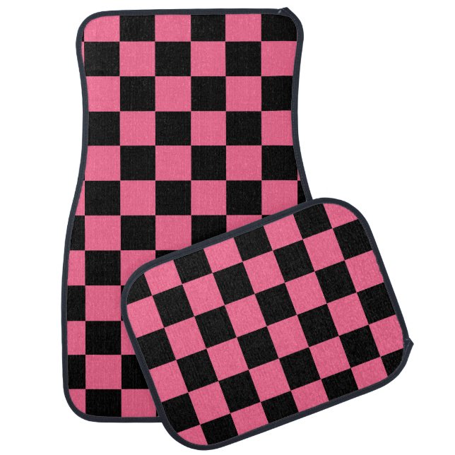 Pink Black Checkered Check Pattern Car Floor Mat (Set)