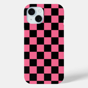 Pink Black Checkered Check Pattern iPhone 15 Case