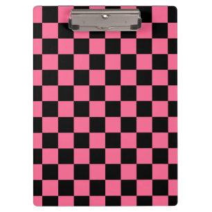 Pink Black Checkered Check Pattern Clipboard