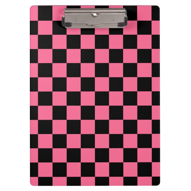Pink Black Checkered Check Pattern Clipboard (Front)
