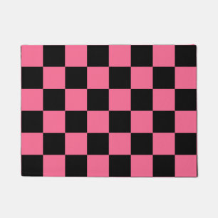 Pink Black Checkered Check Pattern Doormat