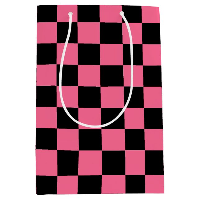 Pink Black Checkered Check Pattern Medium Gift Bag (Front)