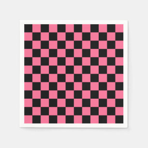 Pink Black Checkered Check Pattern Napkins