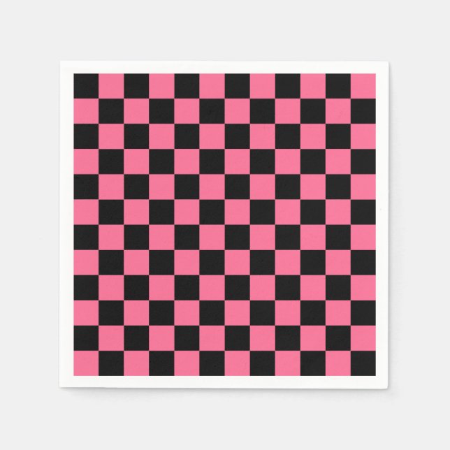 Pink Black Checkered Check Pattern Napkins (Front)