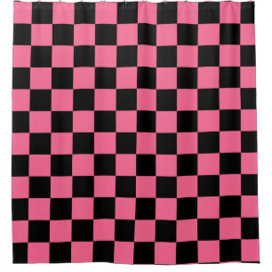 Pink Black Checkered Check Pattern Shower Curtain