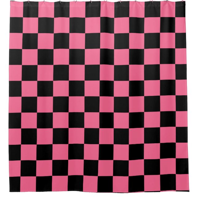 Pink Black Checkered Check Pattern Shower Curtain (Front)