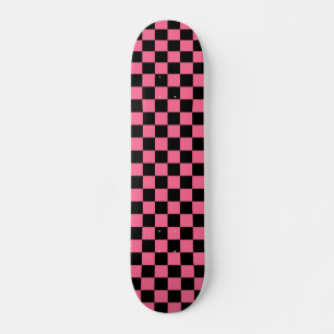 Pink Black Checkered Check Pattern Skateboard