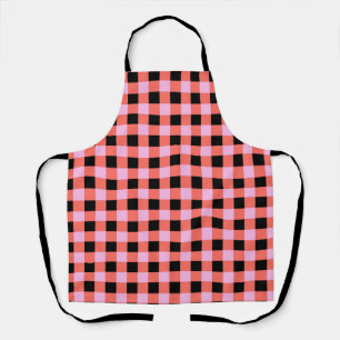 Pink Black Checkered Gingham Pattern Apron