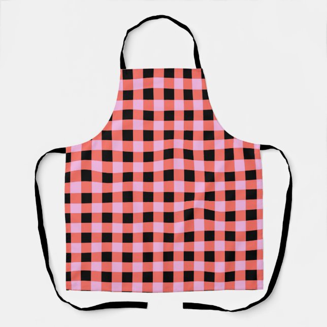 Pink Black Checkered Gingham Pattern Apron (Front)