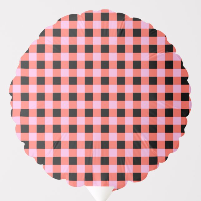 Pink Black Checkered Gingham Pattern Balloon (Front)