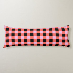 Pink Black Checkered Gingham Pattern Body Pillow