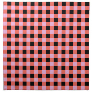 Pink Black Checkered Gingham Pattern Cloth Napkin