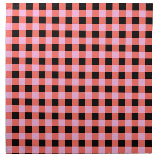 Pink Black Checkered Gingham Pattern Cloth Napkin (Front)