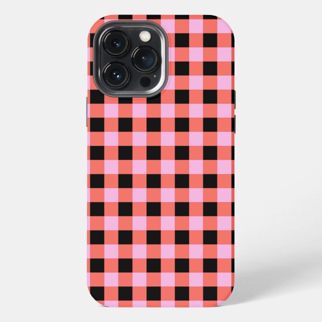 Pink Black Checkered Gingham Pattern Iphone Case (Back)