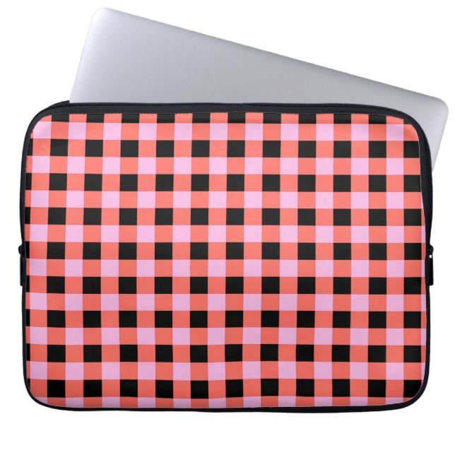 Pink Black Checkered Gingham Pattern Laptop Sleeve (Front)