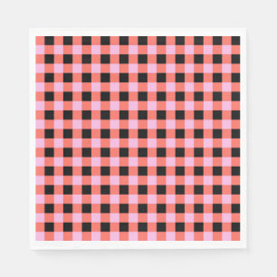Pink Black Checkered Gingham Pattern Napkins