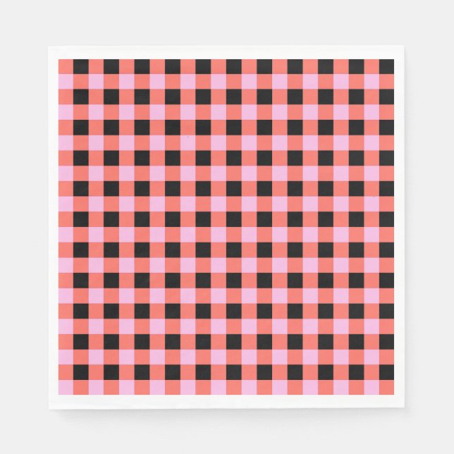 Pink Black Checkered Gingham Pattern Napkins (Front)