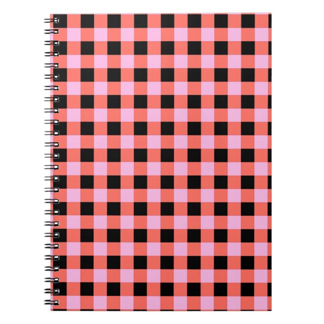 Pink Black Checkered Gingham Pattern Notebook (Front)