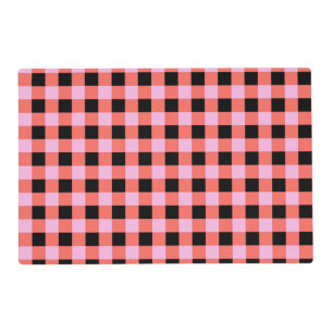 Pink Black Checkered Gingham Pattern Placemat