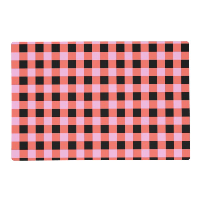 Pink Black Checkered Gingham Pattern Placemat (Front)