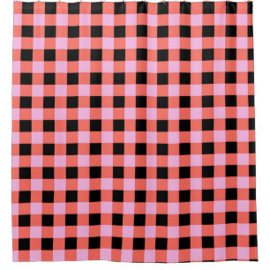 Pink Black Checkered Gingham Pattern Shower Curtain