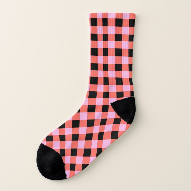 Pink Black Checkered Gingham Pattern Socks (Left Outside)