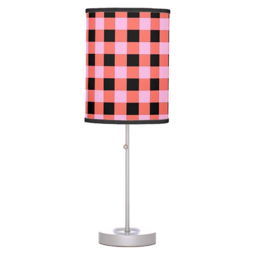 Pink Black Checkered Gingham Pattern Table Lamp