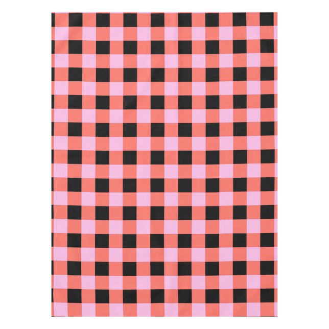 Pink Black Checkered Gingham Pattern Tablecloth (Front)