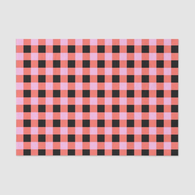 Pink Black Checkered Gingham Pattern Tissue Paper (Front)