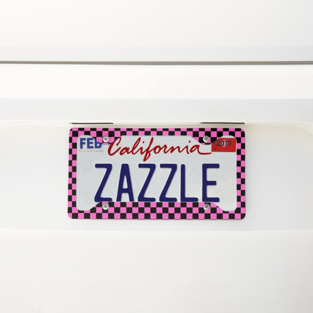 Pink Black Checkered License Plate Frame Style (On Car)