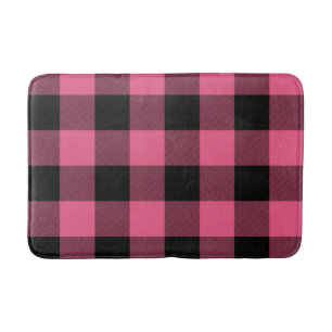 Pink & Black Checkered Squares Buffalo Plaid Bath Mat
