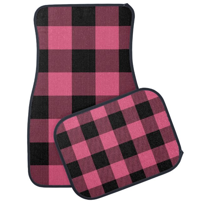 Pink & Black Checkered Squares Buffalo Plaid Car Floor Mat (Set)
