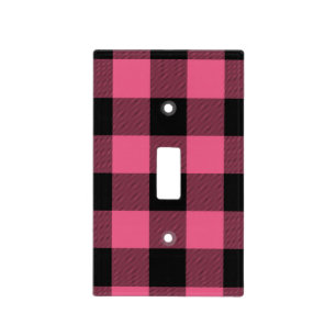 Pink & Black Checkered Squares Buffalo Plaid Light Switch Cover