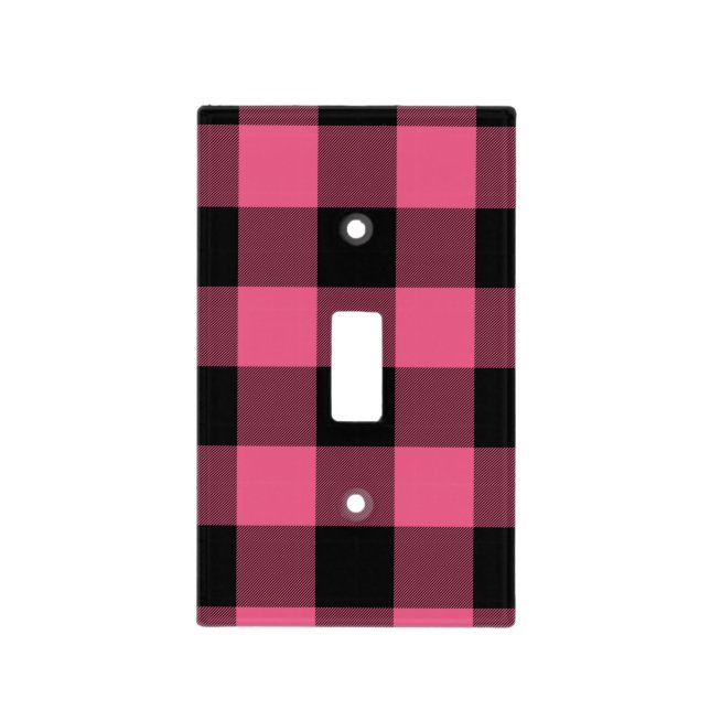 Pink & Black Checkered Squares Buffalo Plaid Light Switch Cover (Front)