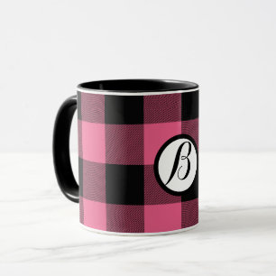 Pink & Black Checkered Squares Buffalo Plaid Mug