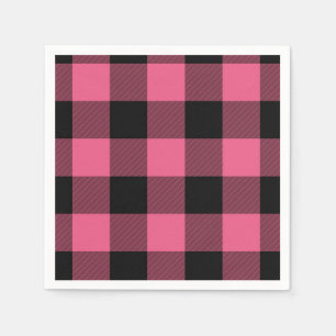 Pink & Black Checkered Squares Buffalo Plaid Napkins