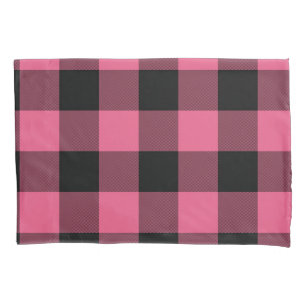 Pink & Black Checkered Squares Buffalo Plaid Pillow Case
