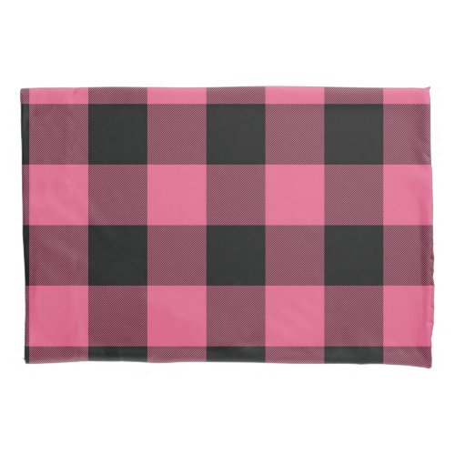 Pink  Black Checkered Squares Buffalo Plaid Pillow Case