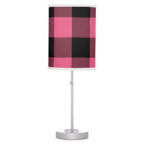 Pink & Black Checkered Squares Buffalo Plaid Table Lamp