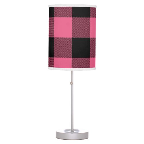 Pink  Black Checkered Squares Buffalo Plaid Table Lamp