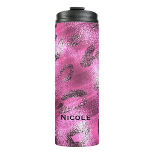 Pink & Black Cheetah Leopard Print Spots Custom Thermal Tumbler